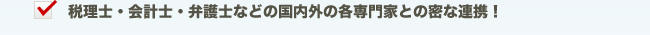 税理士・会計士・弁護士などの国内外の各専門家との密な連携！